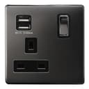 1 Gang USB Switch Socket 13A Twin Port Black Nickel Single Plug Wall Outlet N501GME
