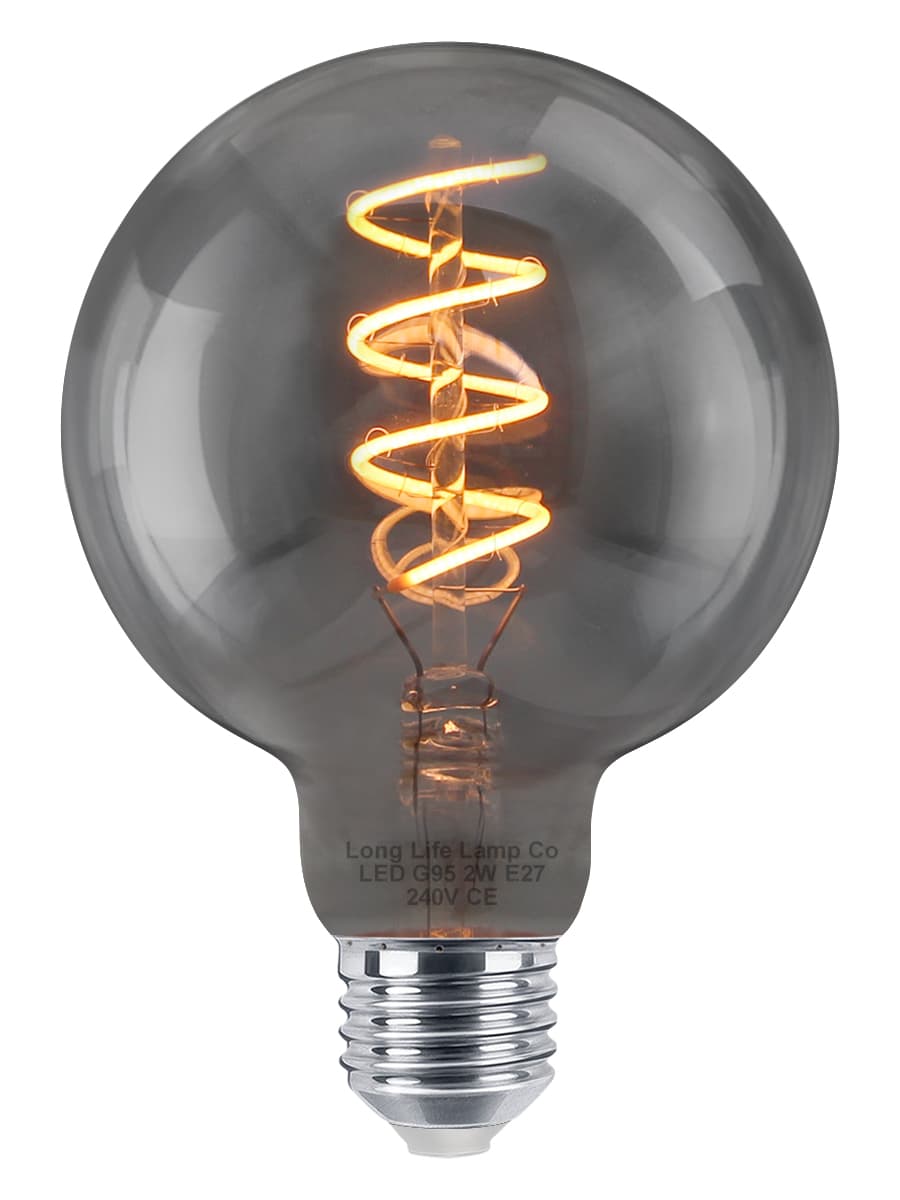 2w Vintage LED G95 Bulb E27 Spiral Filament Smoke Grey