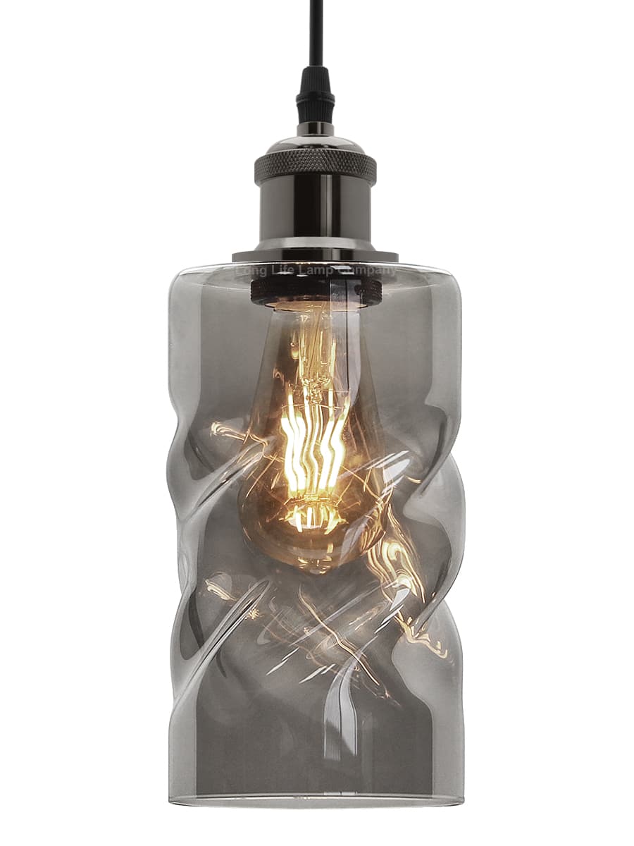 Vintage Smoked Grey Twisted Cylinder Glass Ceiling Pendant Lamp M0242