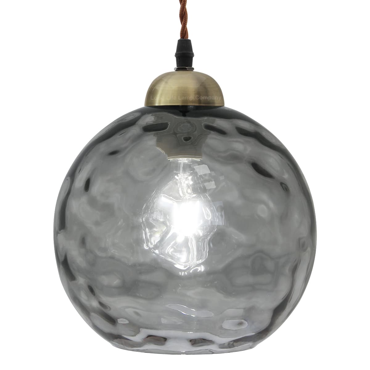 Vintage Globe Smoked Grey Ripple Glass Ceiling Pendant Lamp Glass H3005