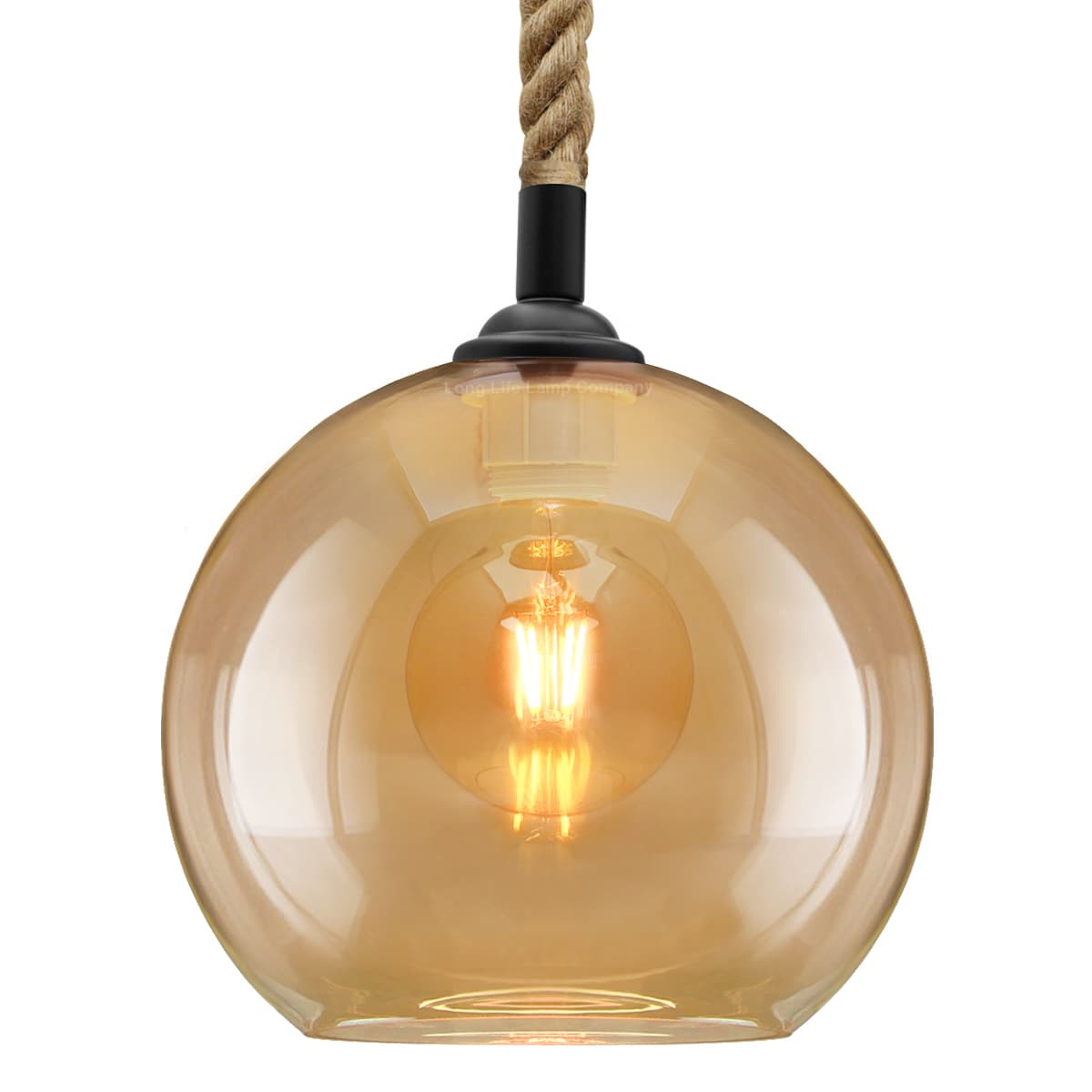Vintage Industrial Amber Smoked Rope Glass Globe Ceiling Pendant Lamp H3007
