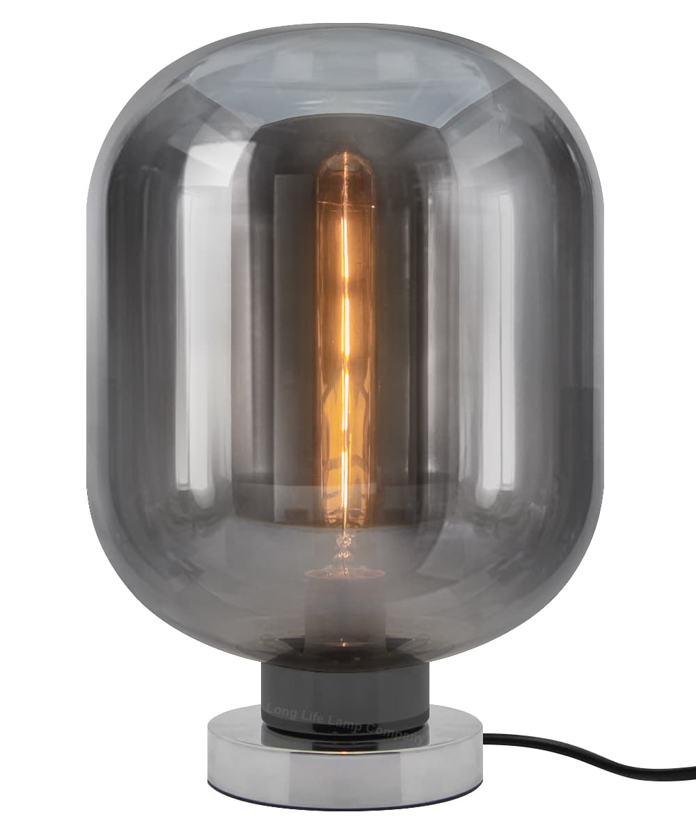 Large Smoke Grey Glass Oval Table Desk Lamp H3020 Retro Chrome Grey Glass 