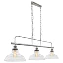 Industrial Ceiling Brush Chrome Bar 3 Clear Glass Lamp Shade Pendant Light