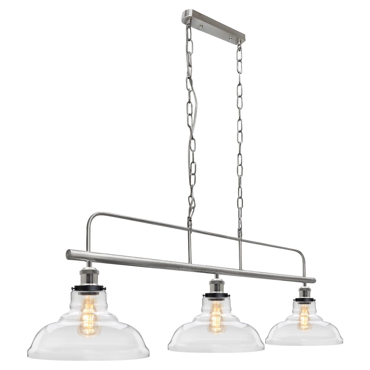 Industrial Ceiling Brush Chrome Bar 3 Clear Glass Lamp Shade Pendant Light