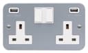 13 Amp Metal Clad Socket 2 Gang Switched Socket 250v with Dual USB Charger