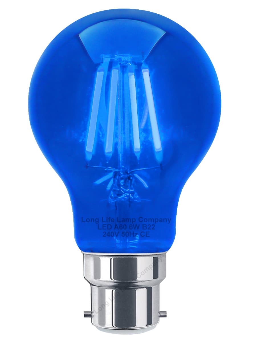 6W LED BLUE Light Bulb B22 Bayonet BC Glass A60