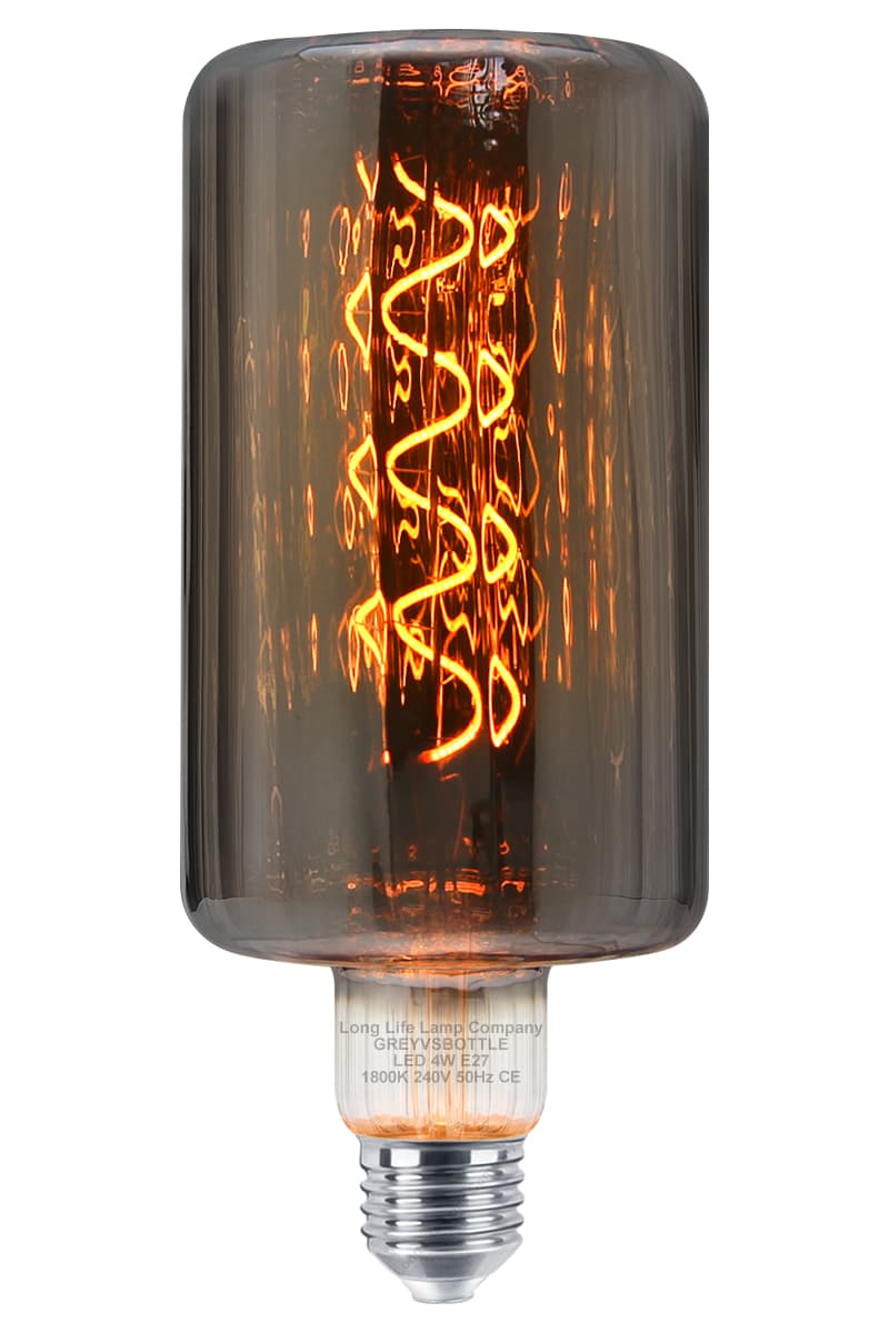 4w LED Glass Vertical Strip Bottle Light Bulb Smoked Grey E27 Coil Filament GREYVSBOTTLE