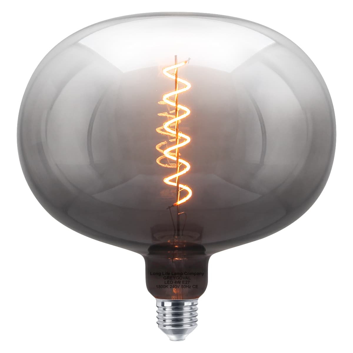 4w LED Glass Oval Smoked Grey Gradient Light Bulb Coil Spiral Filament Globe E27 1800K  GREYGOVAL