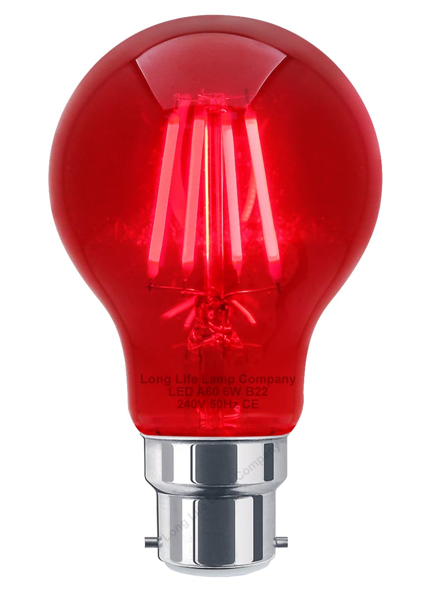 6W LED RED Light Bulb B22 Bayonet BC Glass A60
