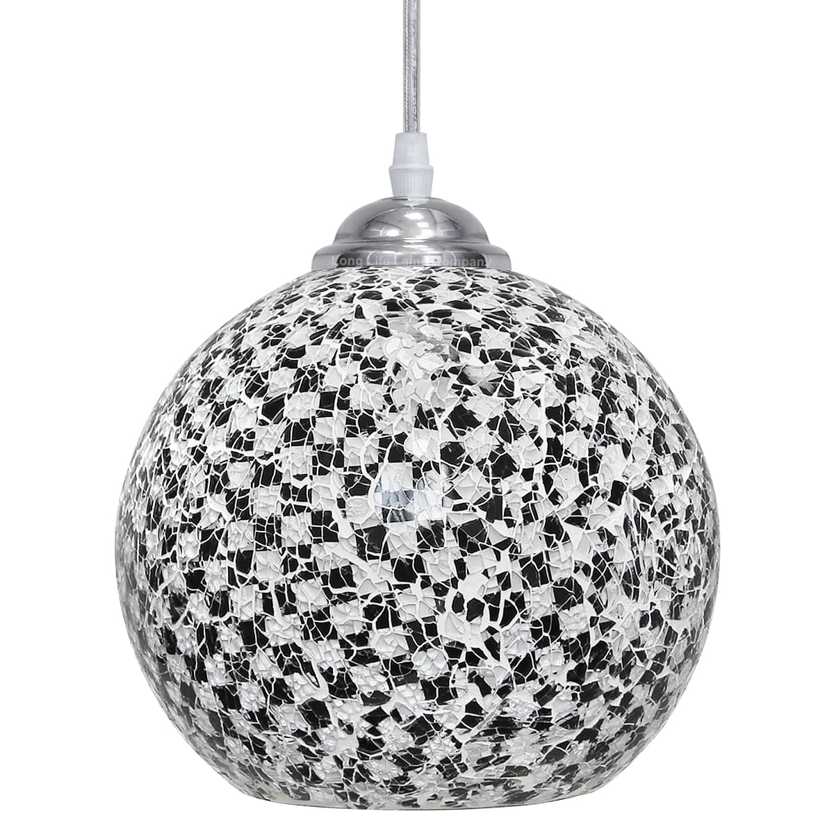 Globe Pendant Light Mosaic Glass Black and White Crackle Ceiling Lamp Shade H3012