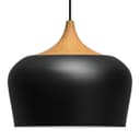 Nordic Modern Black Ceiling Pendant Light Metal Lamp Shade Wood Effect Detail H3024