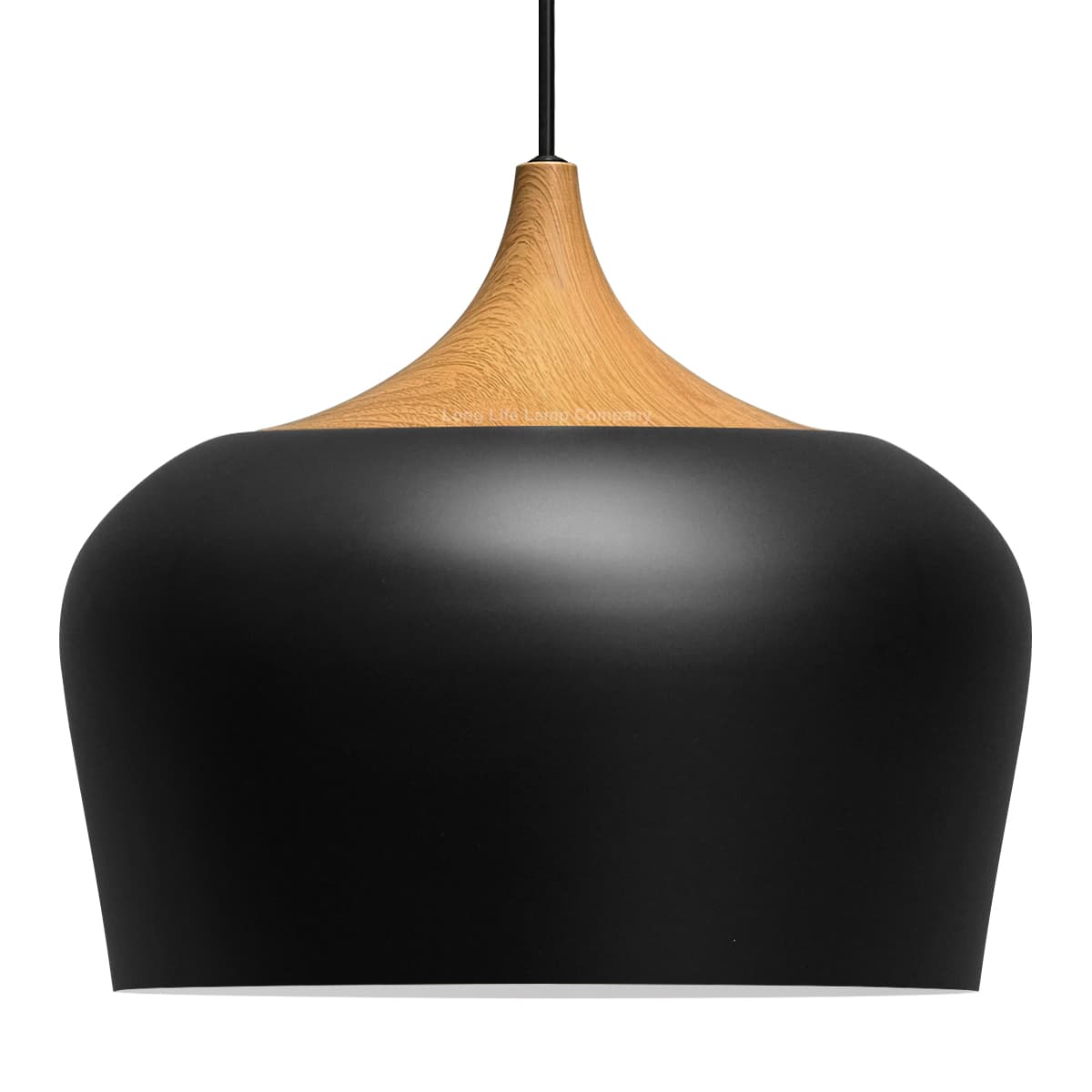 Nordic Modern Black Ceiling Pendant Light Metal Lamp Shade Wood Effect Detail H3024