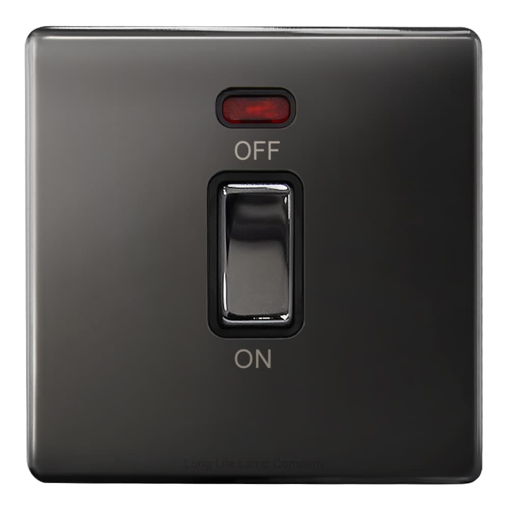 45Amp Cooker Switch Neon Indicator Double Pole Black Nickel Screwless Plate N327GME