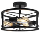 Round 3-Light Industrial Ceiling Lantern Semi Flush Mount Black Shade