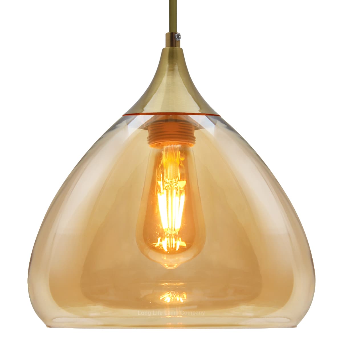 Modern Vintage Ceiling Hanging Brass Amber Glass Pendant Lamp Shade H3025