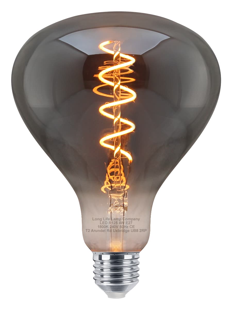 LED Vintage Classic Filament Light Bulb Smoked Grey Glass Tear Drop 4w E27 Coil R125