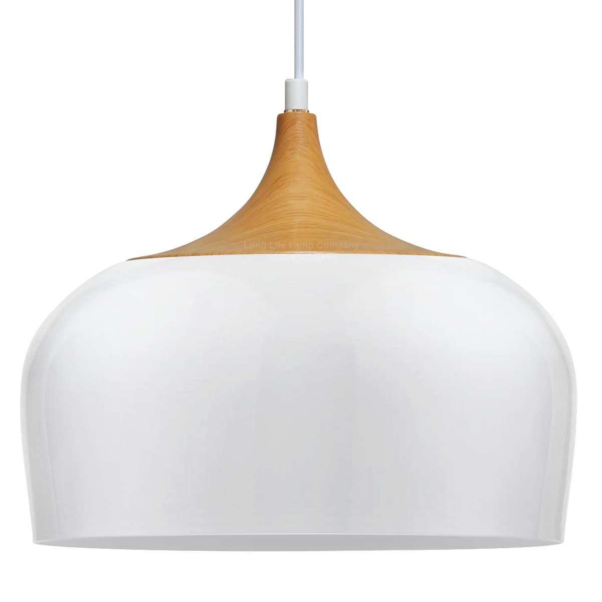 Nordic Modern Gloss White Ceiling Pendant Light Metal Lamp Shade Wood Effect Detail H3048