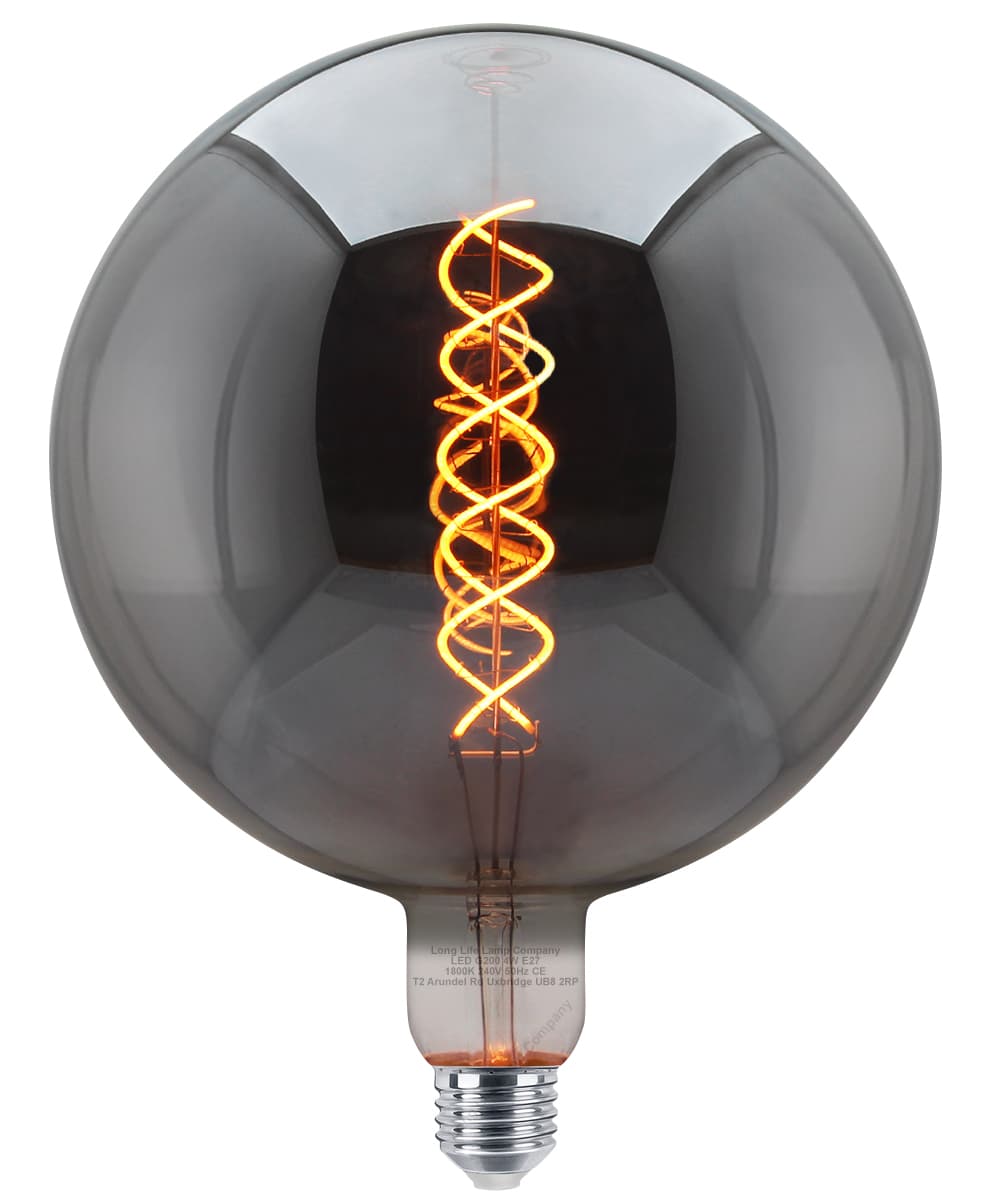 4w Vintage LED Over Sized Globe Glass Spiral Filament Bulb G200 E27 Smoked Grey