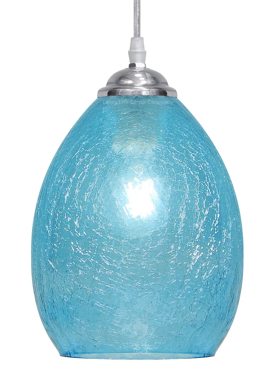Retro Chrome Ceiling Pendant Light Fixture Blue Cracked Glass Oval Lamp shade H3057
