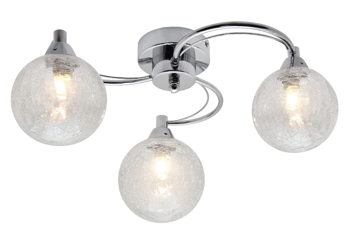 Modern Chrome 3 Way Ceiling Light Glass Globe Shades H3060 with 3 x G9 5w LED 