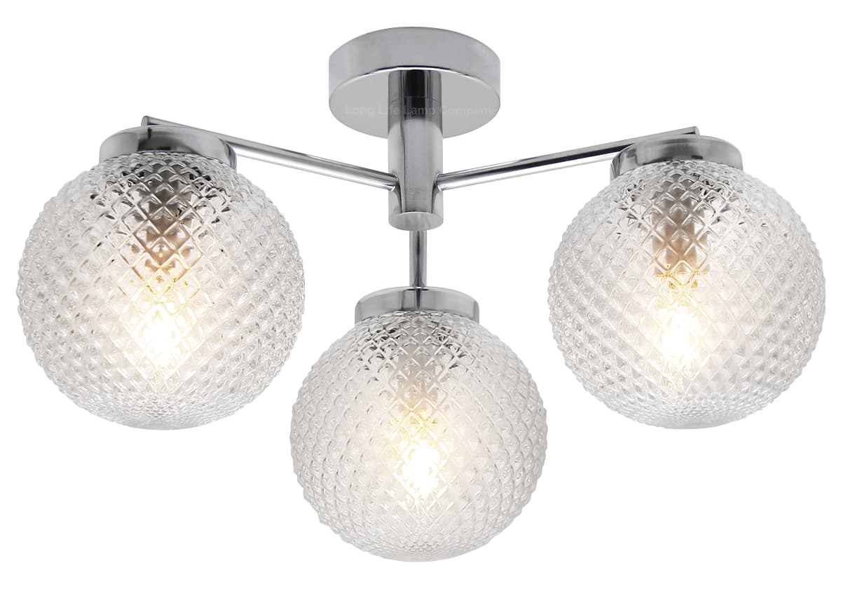 Modern Chrome 3 Way Ceiling Glass Globe Shades Light H3061 with 3 x E14 Candle 5w 