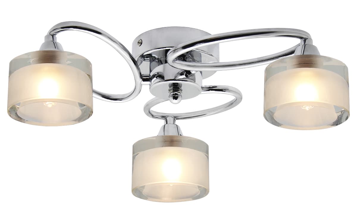 Modern Chrome 3 Way Ceiling Glass Shades Flush Mounted Crystal H3062