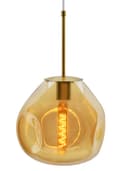 Antique Brass Blown Glass Ceiling Pendant Light Smoked Amber Globe Lamp Shade H3069