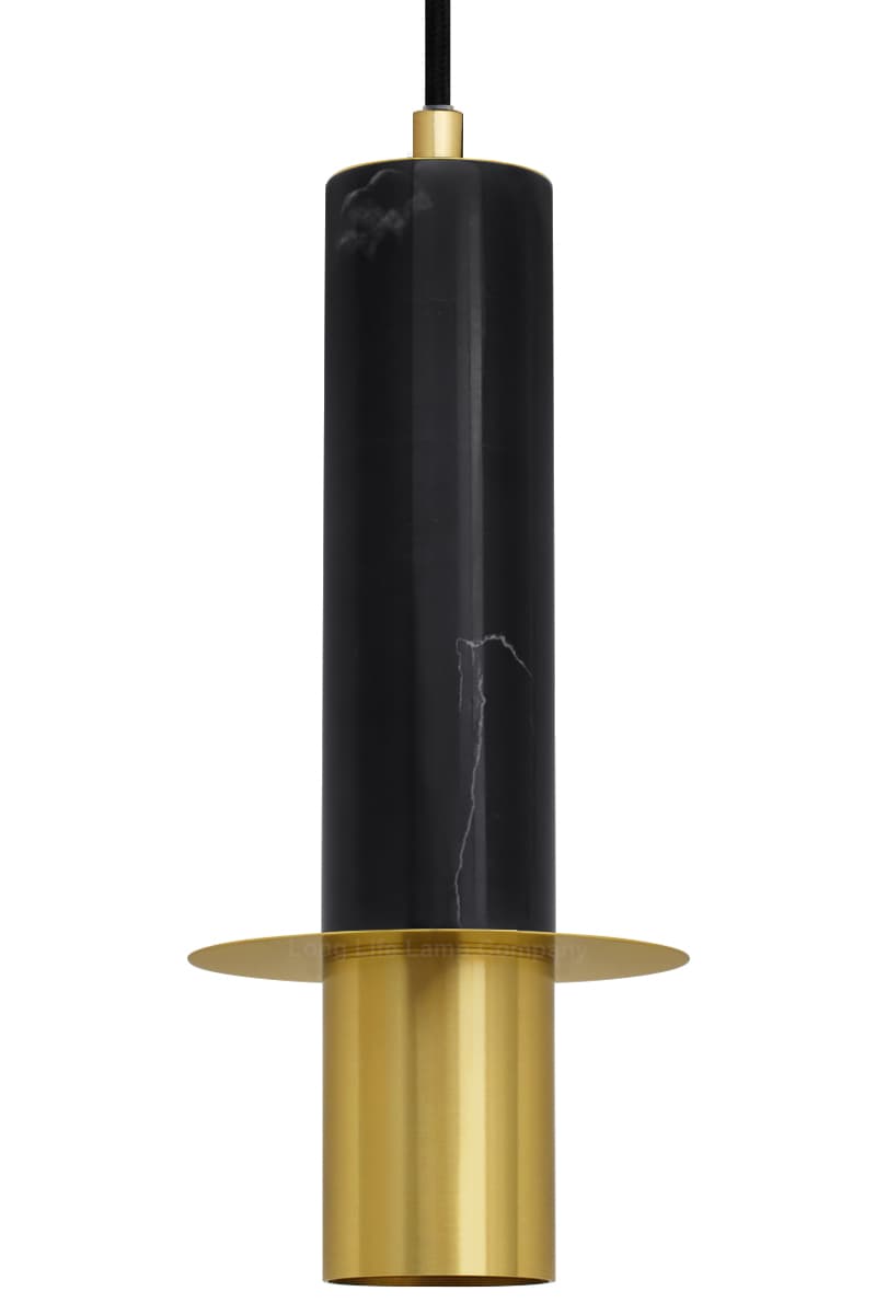 Slim Tubular Modern Black Marble Ceiling Pendant Lamp Shade Brass Holder