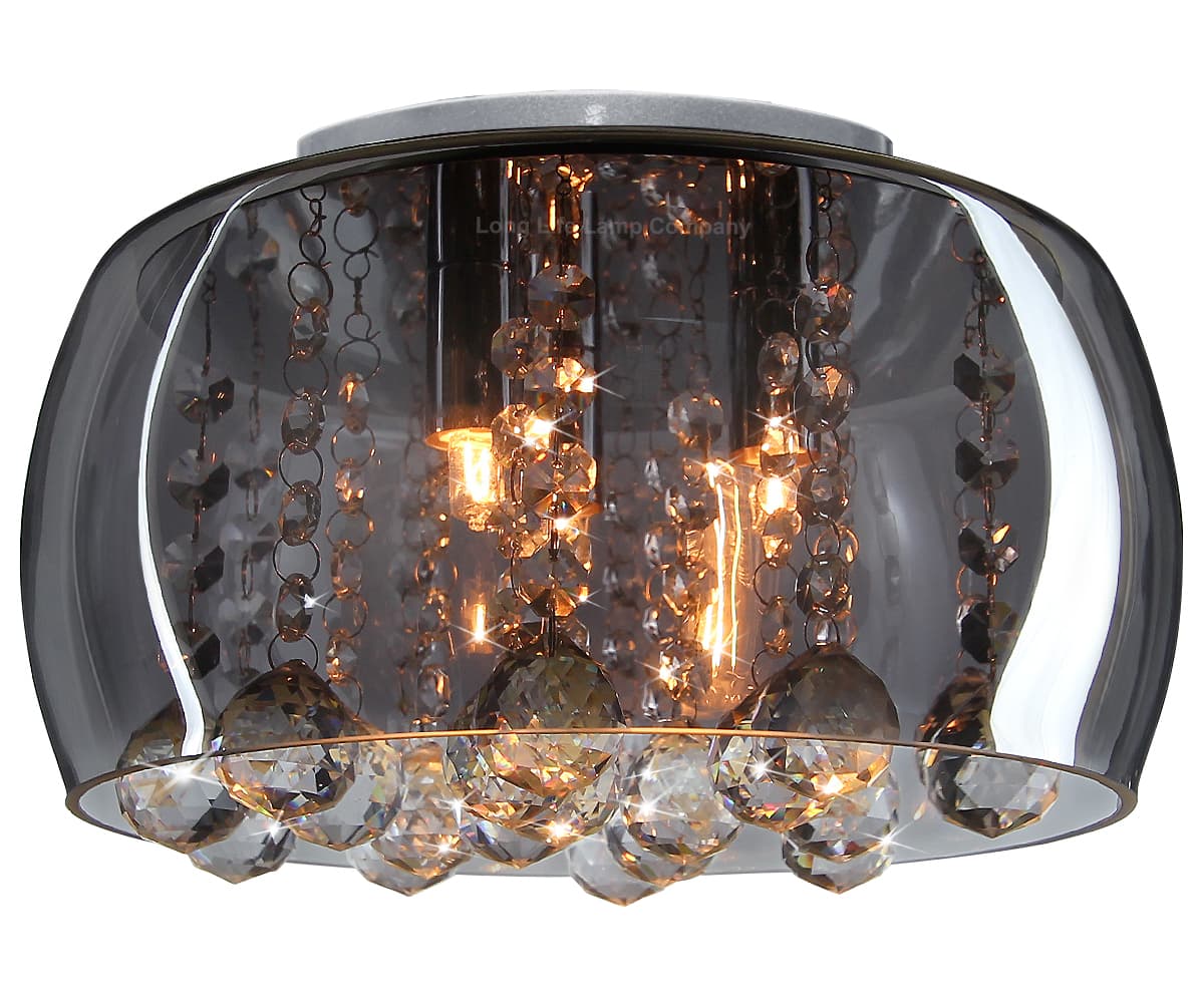 Modern Flush Mount Crystal Ceiling Light Round Glass Ceiling Lamp Shade Smoked Grey H3073