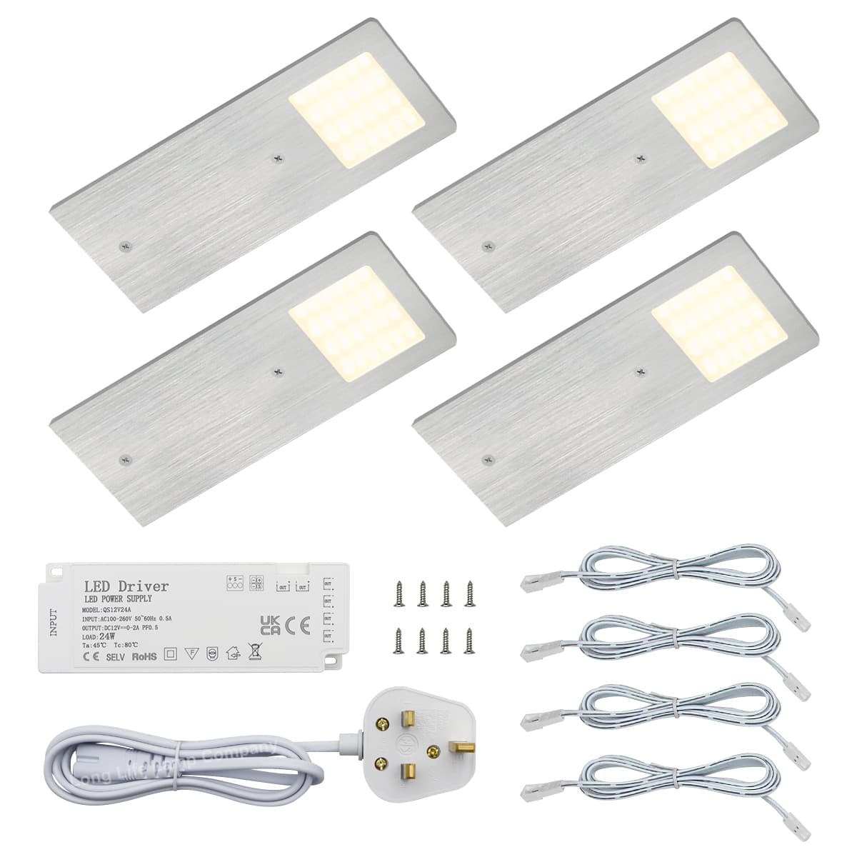 20w LED Under Cabinet Kitchen Lights Slim Rectangular Warm White 3000k Kit Of 4 UC02