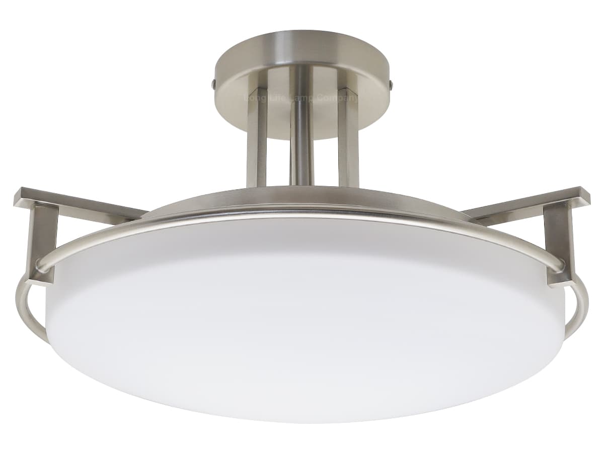Industrial Brush Chrome Round Ceiling Light Semi Flush Mount Opal H3092