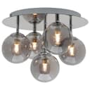 Round Chrome Ceiling Light 5 Smoked Grey Glass Globe Shades Flush Mount H3106 with G9 LED 5w Warm White