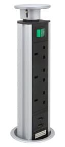 Silver Top Power Tower Pop Up Socket With 2 USB Charging Port 3 Plug Sockets P8083