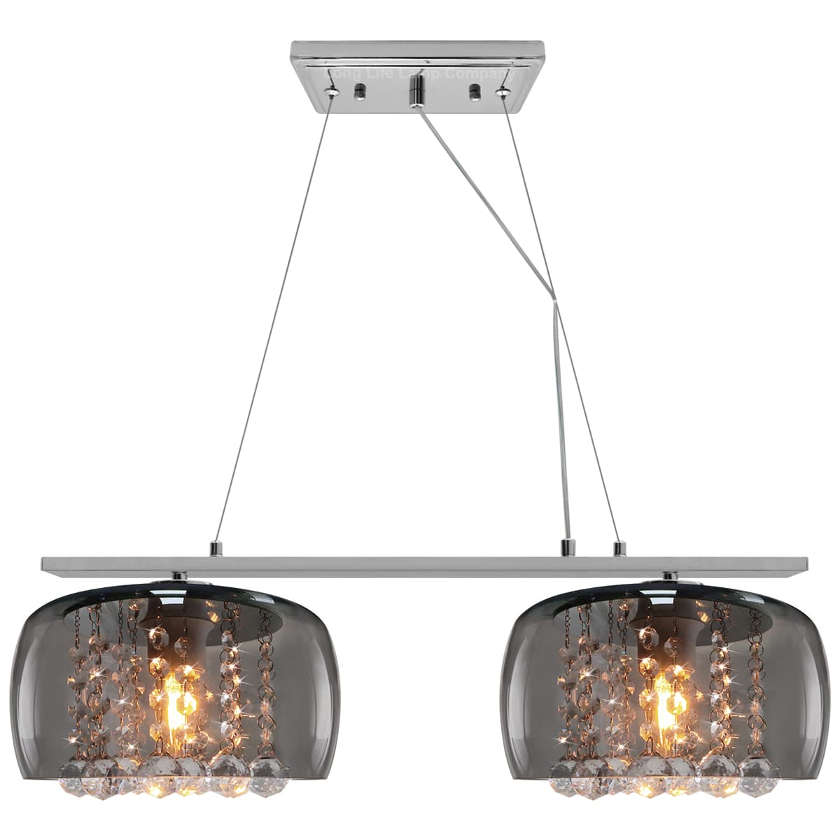 Modern Ceiling Crystal Droplet Pendant Light Double Smoked Grey Glass H3102