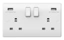 USB Double Wall Plug Socket 2 Gang 13A with 2 USB Charger Port Outlets White Socket Plate USBW2