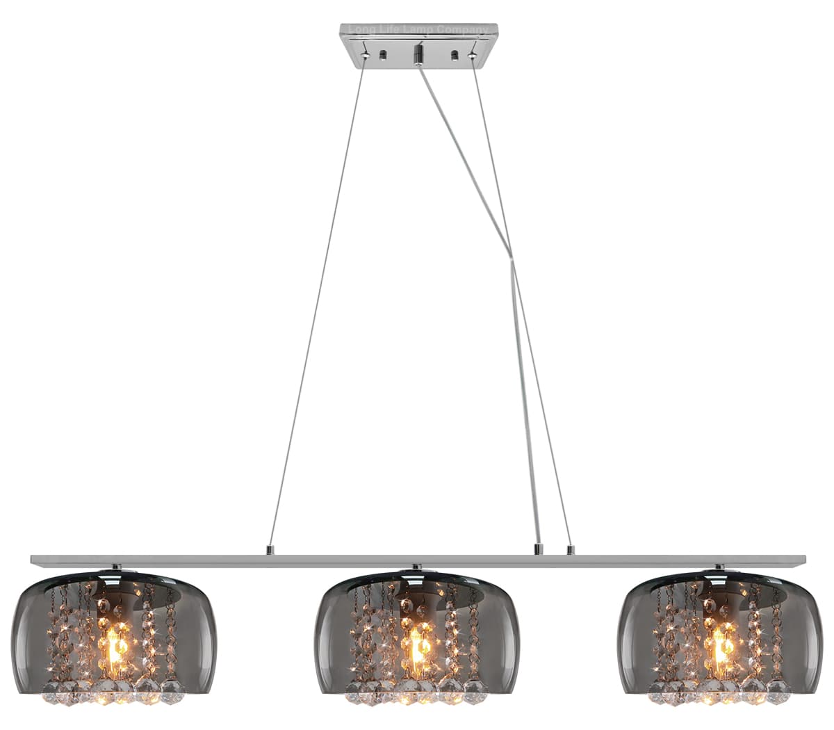 Modern Ceiling Crystal Droplet Pendant Light Triple Smoked Grey Glass H3103