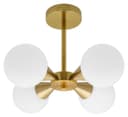 Antique Brass Ceiling Pendant Light with 4 Opal Globe Frosted Glass Lamp Shades H3115