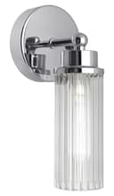 Ribbed Glass Single Wall Light Polished Chrome Slim Side IP44 H3136