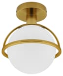 Antique Brass Semi Flush Mount Ceiling Light Frosted Glass Globe H3140