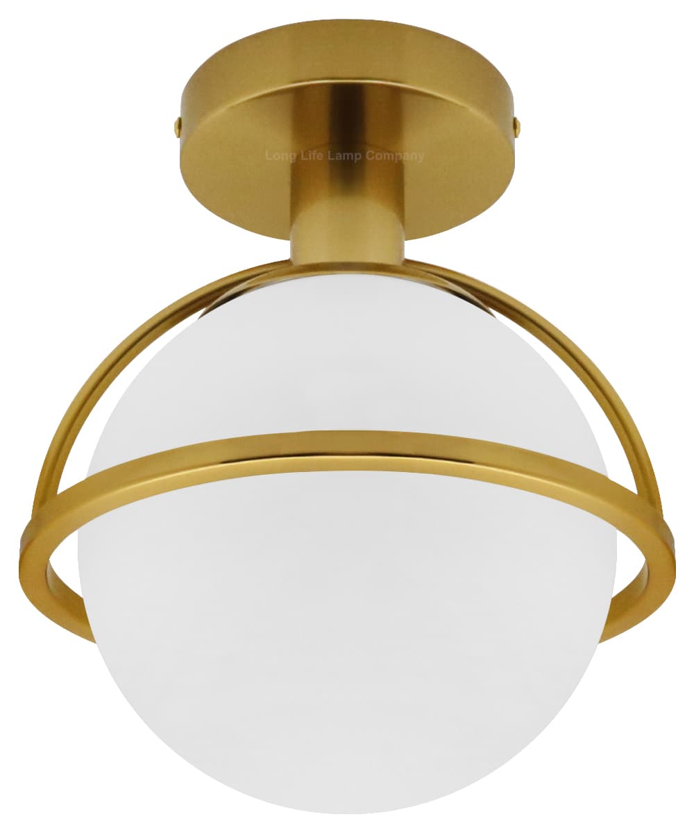 Antique Brass Semi Flush Mount Ceiling Light Frosted Glass Globe H3140
