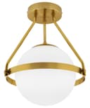 Antique Brass Semi Flush Mount Ceiling Light Frosted Glass Globe H3141