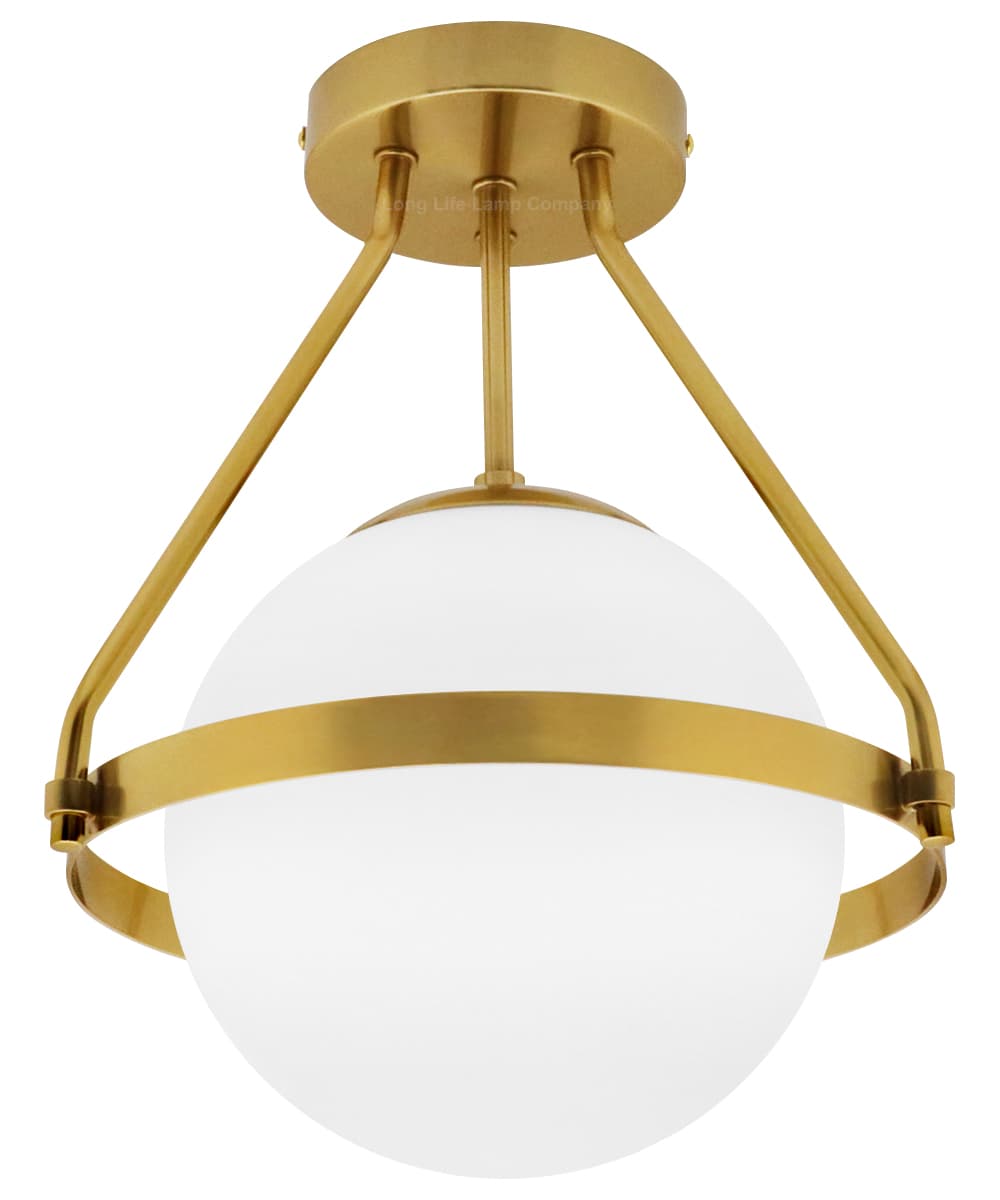 Antique Brass Semi Flush Mount Ceiling Light Frosted Glass Globe H3141