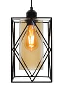 Modern Rectangular Black Metal Cage Amber Cylinder Glass Ceiling Pendant Light H3121