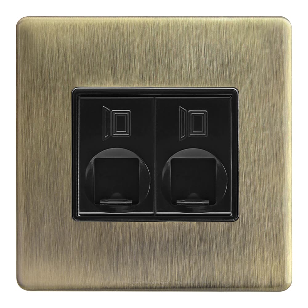 2 Gang Double Ethernet Port Data Socket CAT 5 Wall Plate Brush Antique Brass