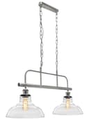 Industrial Ceiling Brush Chrome Bar 2 Clear Glass Lamp Shade Pendant Light H3131