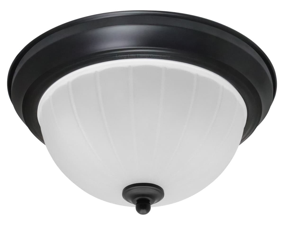 Flush Fitting Black Ceiling Light Frosted Glass Dome Shade Metal Surround IP44 H3110