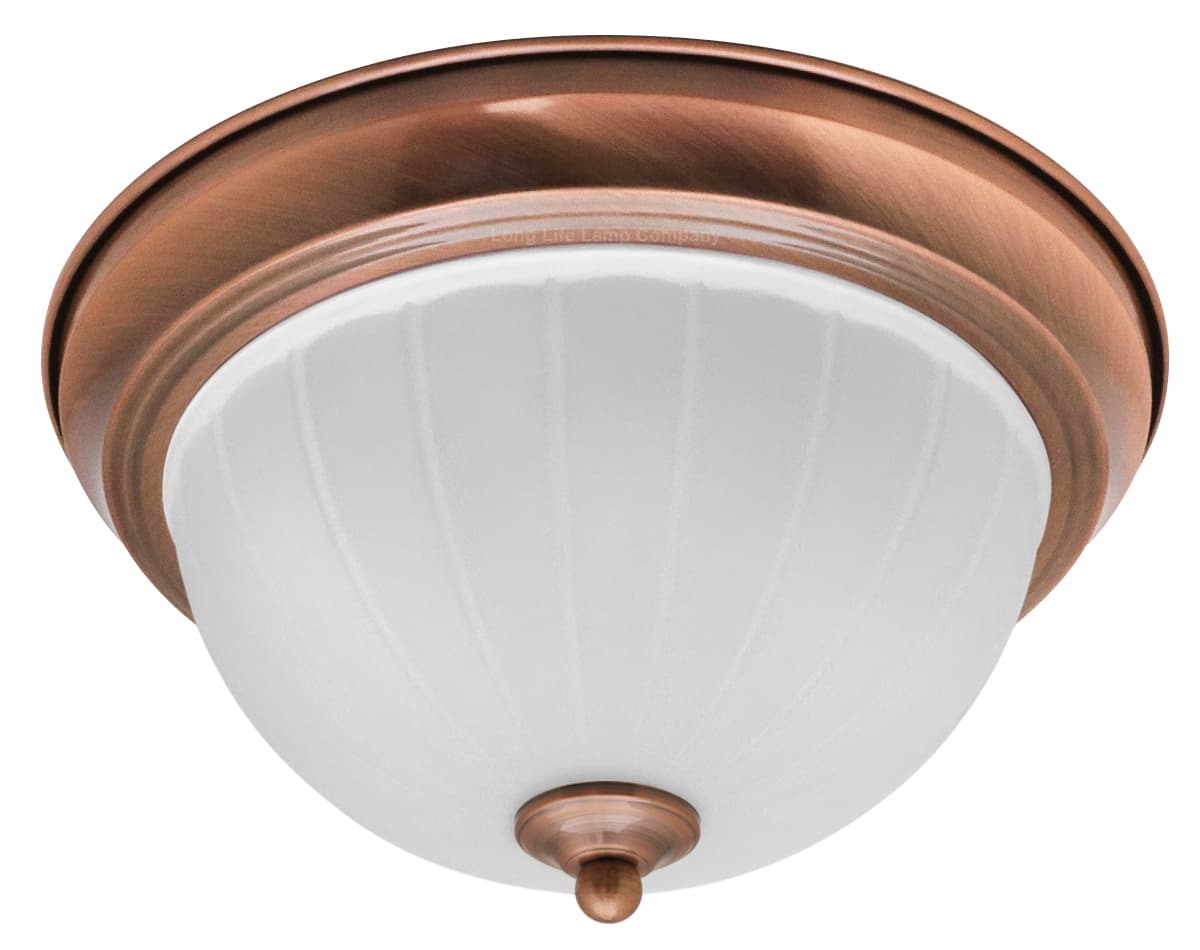 Flush Fitting Copper Ceiling Light Frosted Glass Dome Shade Metal Surround IP44 H3112