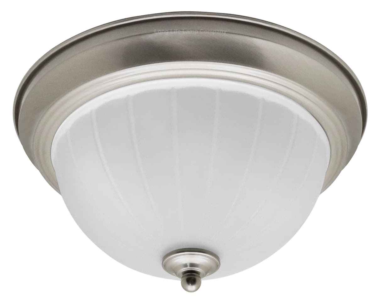 Flush Fitting  Brush Chrome Ceiling Light Frosted Glass Dome Shade Metal Surround IP44 H3113