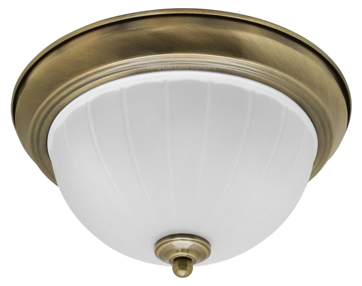 Flush Fitting Brass Ceiling Light Frosted Glass Dome Shade Metal Surround IP44 H3120