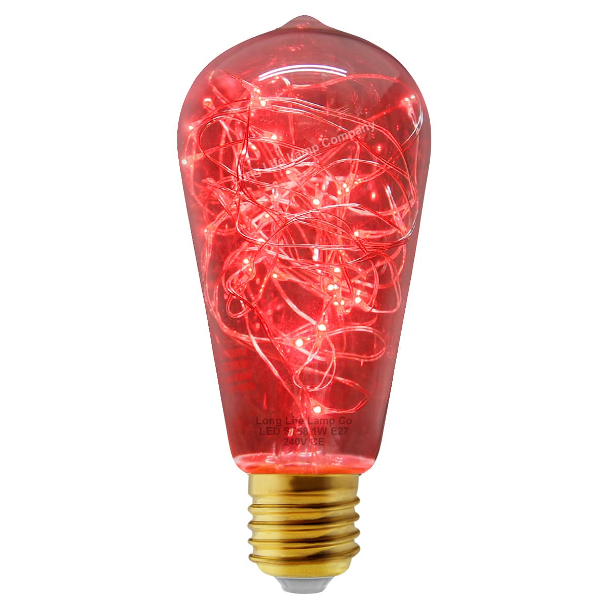 1w E27 ST58 LED Red Fairy String Filament Light Bulb